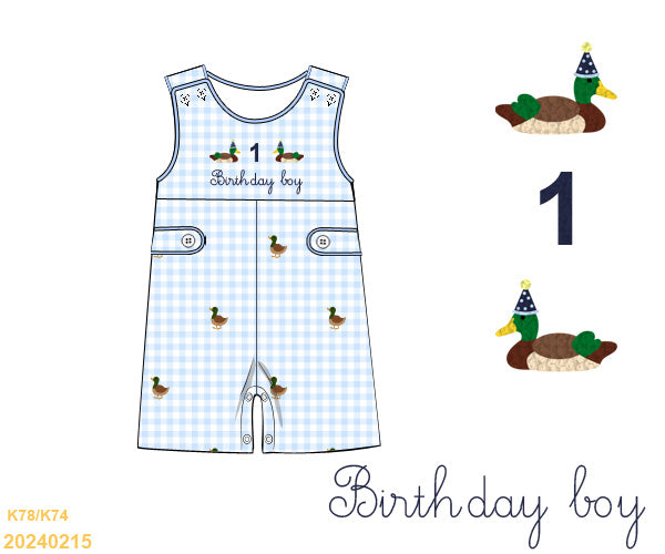 Birthday Collection: One lucky duck gingham shortall