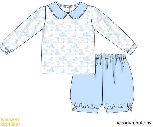 : Puppy Toile Bubble Shorts Set