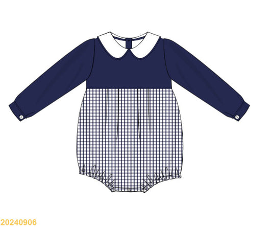 PRE SALE: NAVY Windowpane Boy Bubble