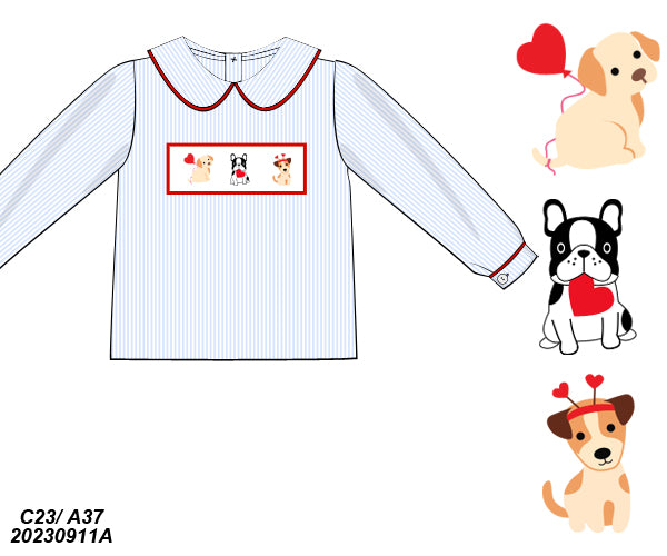 VALENTINE COLLECTION: Valentine Puppies Collared Shirt