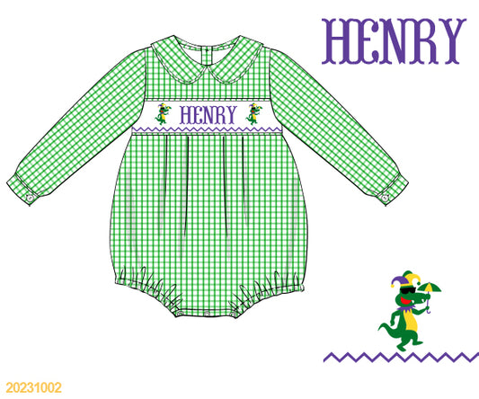 MARDIS GRAS PRE ORDER: Boys Name Smock Bubble Mardis Gator