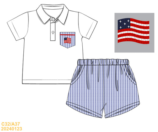 SUMMER Collection: French knot Flag Shorts Set