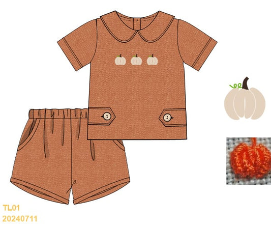 Fall Collection: Little white pumpkin shorts set