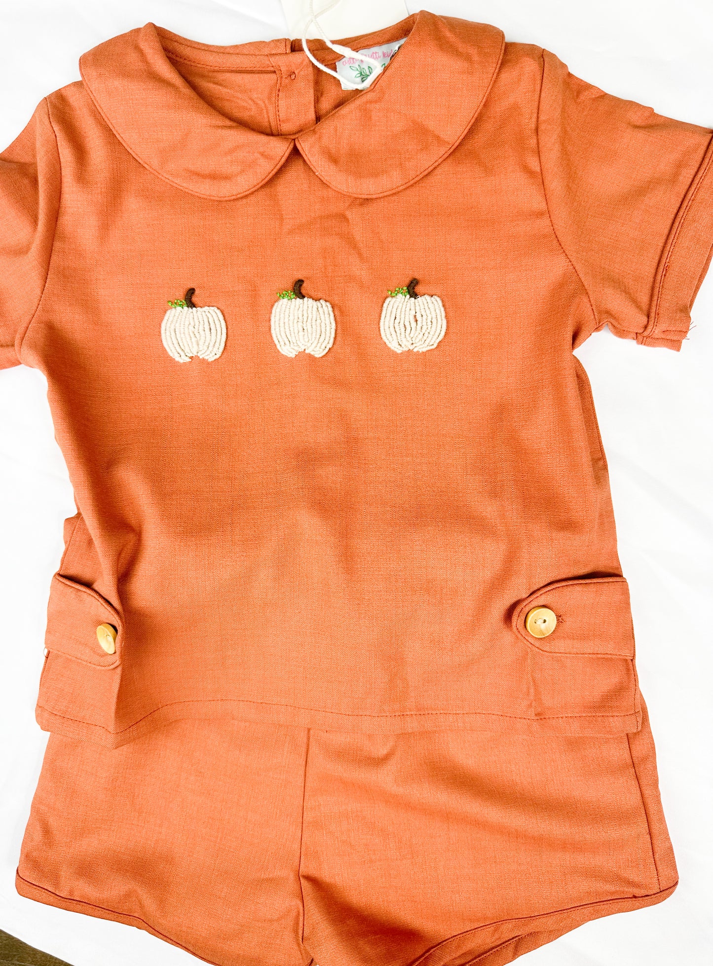 Fall Collection: Little white pumpkin shorts set