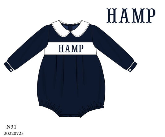 CHRISTMAS COLLECTION: Velvet Name Smock Bubble- NAVY