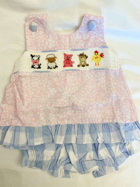 Smocked Farm Friends diaper set